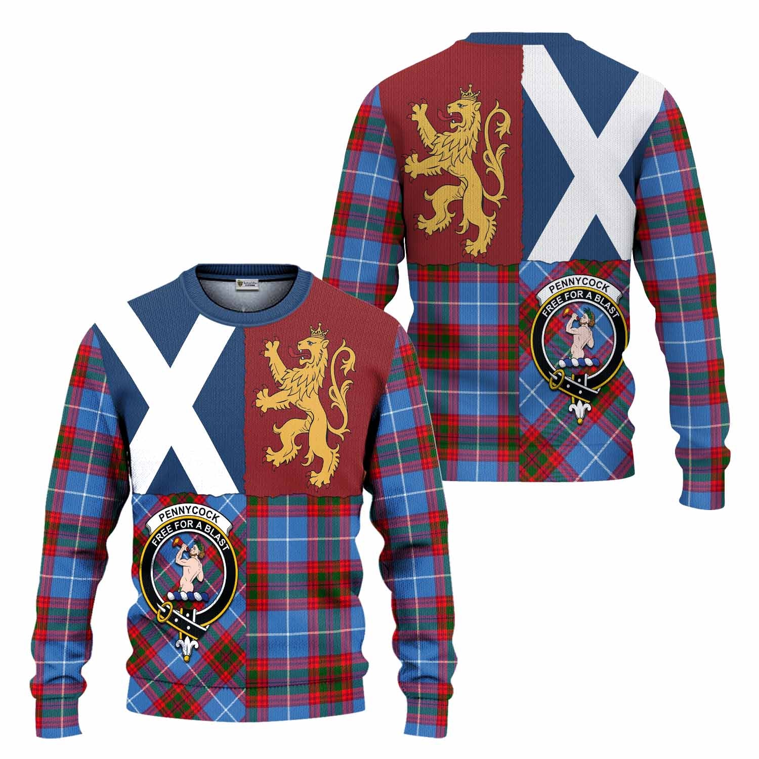Pennycook Crest Tartan Knitted Sweater with Lion Rampant Saltire Style