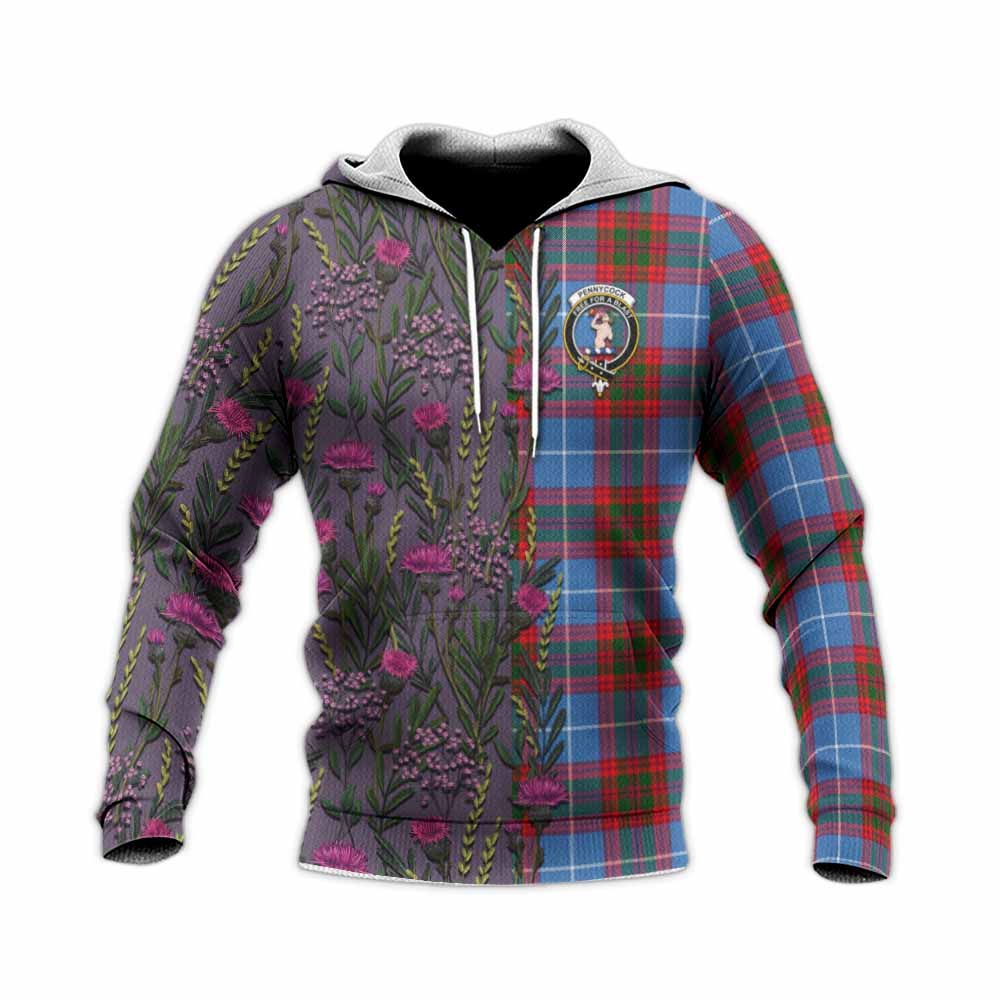 Pennycook Family Crest Tartan Knitted Hoodie Scottish Thistle Flower Pattern Half Style - Tartan Vibes Clothing