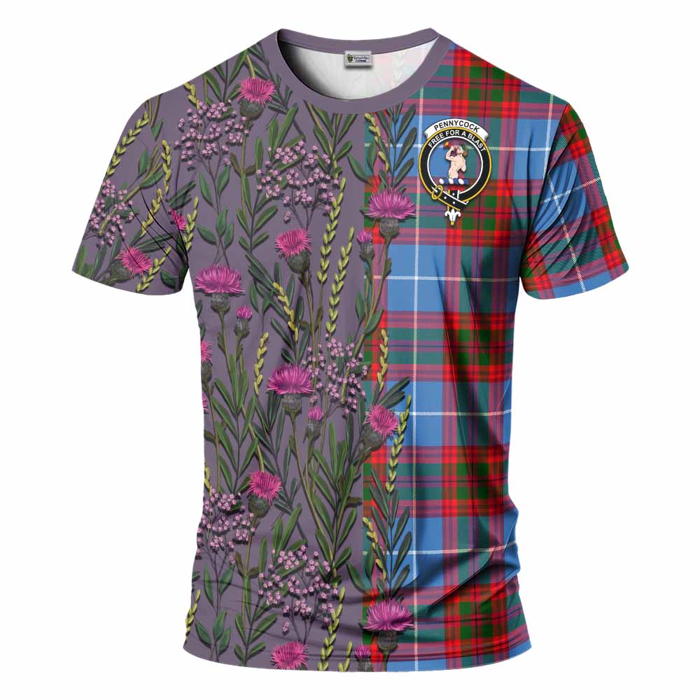 Pennycook Family Crest Tartan T-Shirt Scottish Thistle Flower Pattern Half Style - Tartan Vibes Clothing
