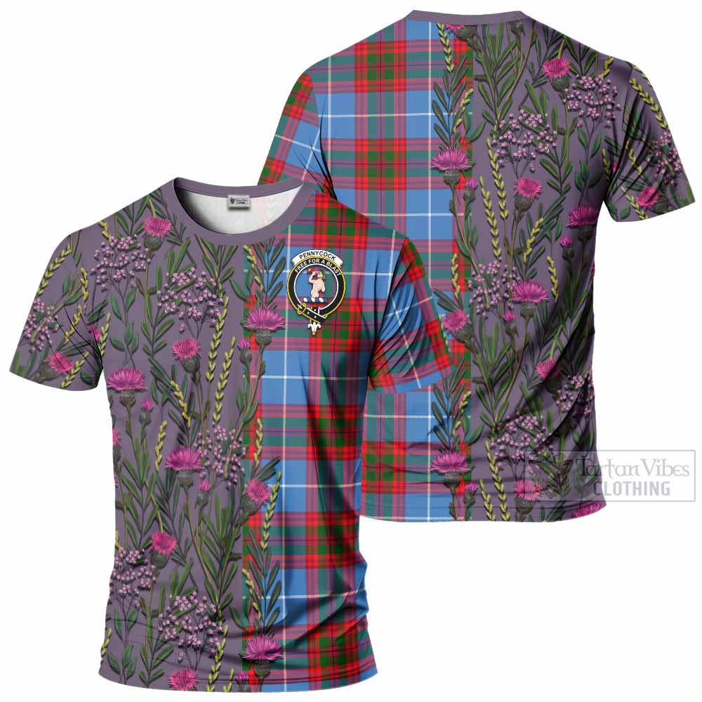 Pennycook Family Crest Tartan T-Shirt Scottish Thistle Flower Pattern Half Style - Tartan Vibes Clothing