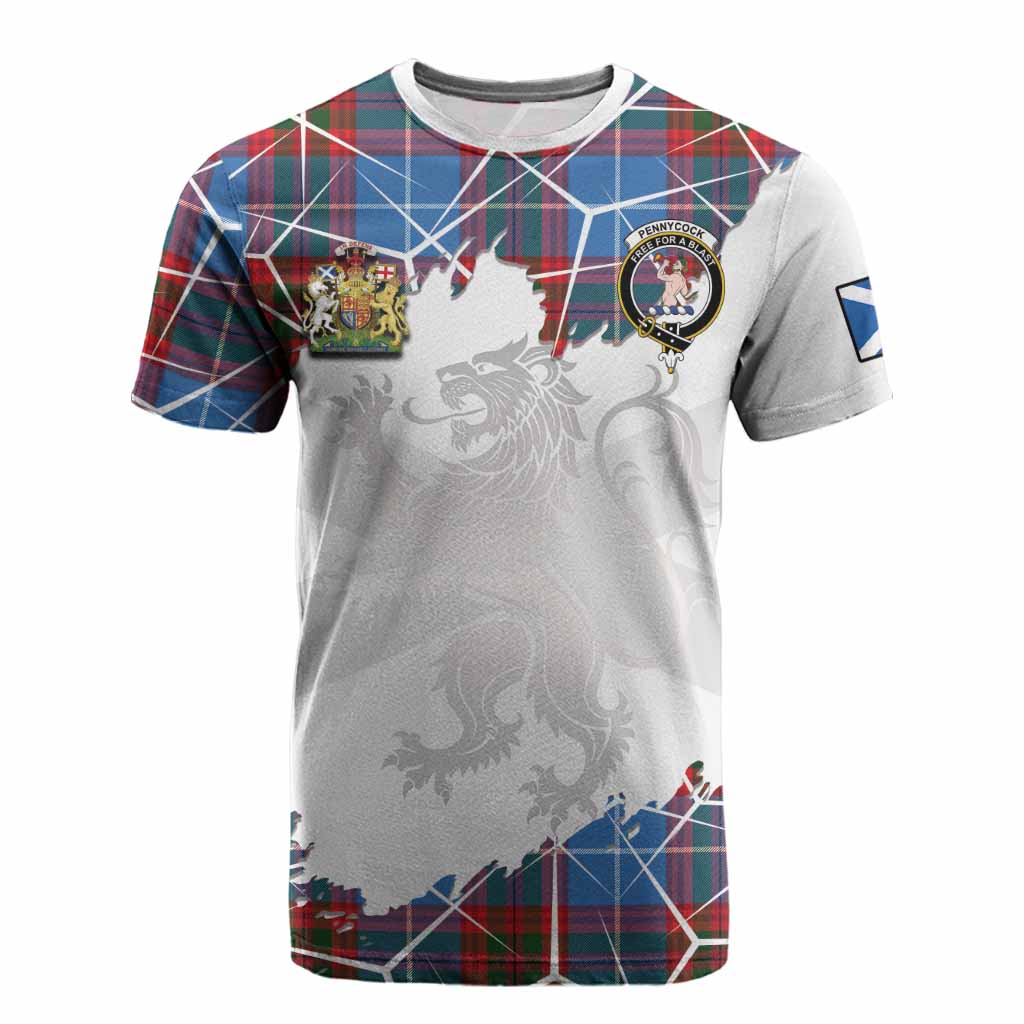 Pennycook Tartan Cotton T-shirt with Family Crest and Lion Rampant Grunge Style