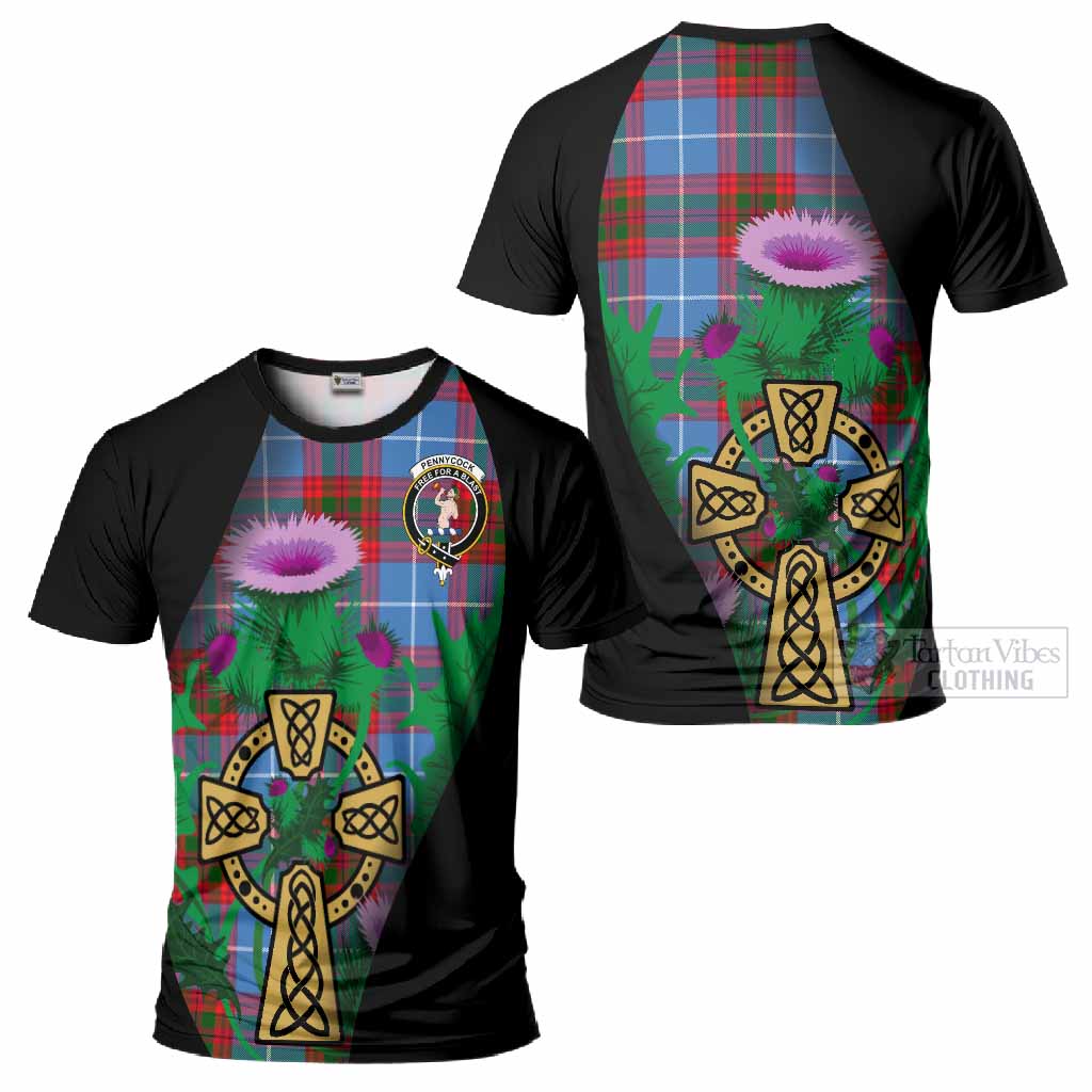 Pennycook Tartan Crest T-Shirt Celtic Cross Thistle Flowers