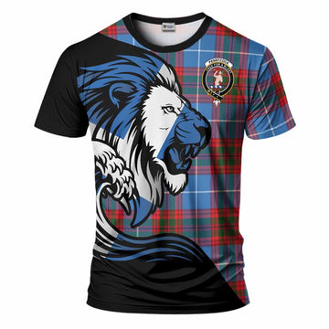 Pennycook Tartan Crest T-Shirt Scottish Golden Lions Wave Flow