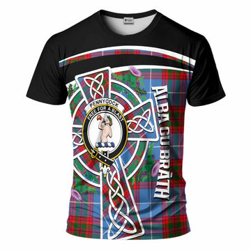 Pennycook Tartan Crest T-Shirt Scottish Thistle Celtic Cross Alba Gu Brath