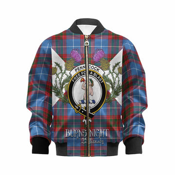 Pennycook Tartan Family Crest Kid Bomber Jacket Scottish Burns Night Thistle Floral