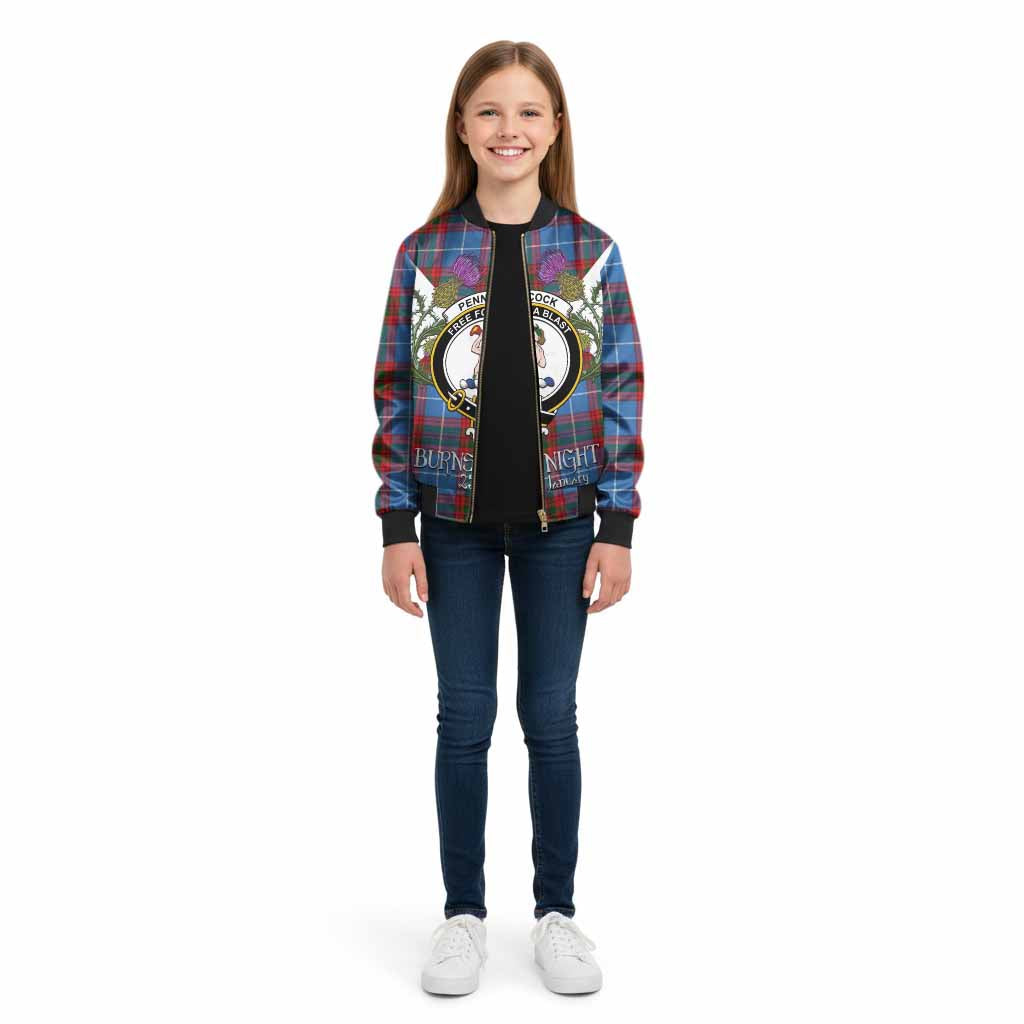 Pennycook Tartan Family Crest Kid Bomber Jacket Scottish Burns Night Thistle Floral