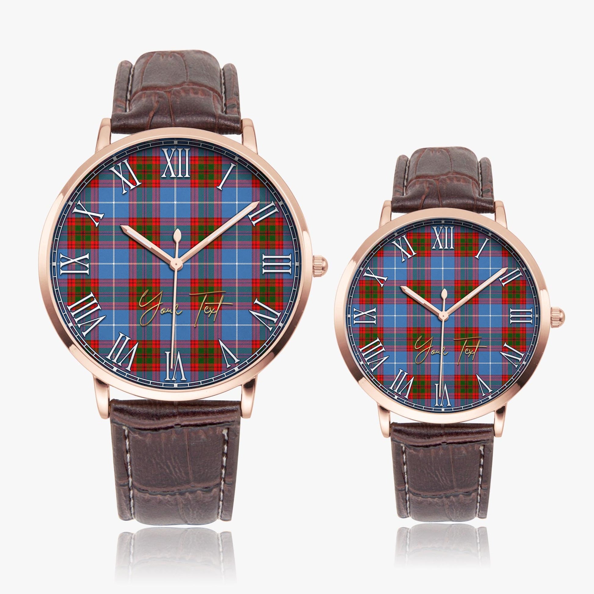 Pentland Tartan Personalized Your Text Leather Trap Quartz Watch Ultra Thin Rose Gold Case With Brown Leather Strap - Tartanvibesclothing