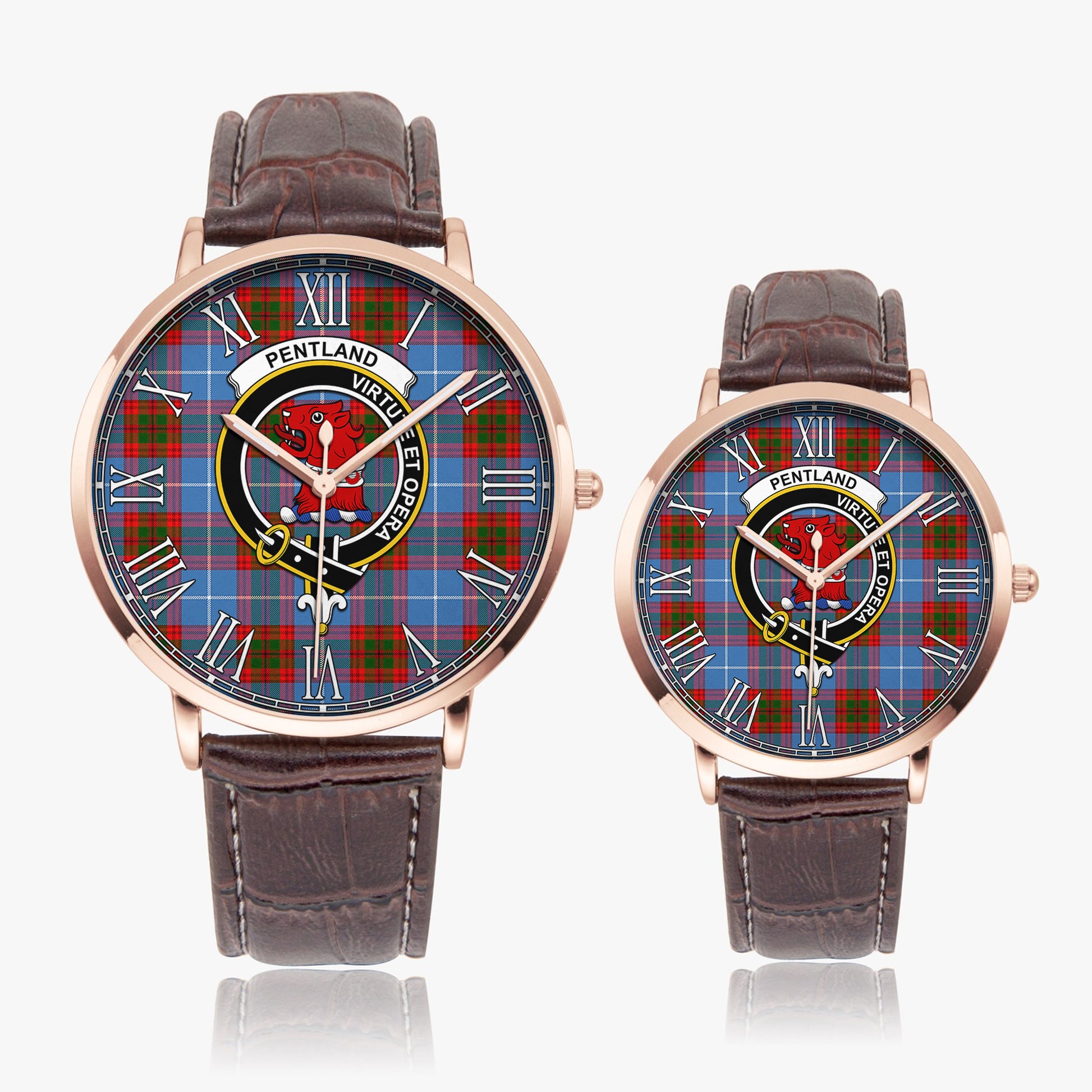 Pentland Tartan Family Crest Leather Strap Quartz Watch - Tartan Vibes Clothing