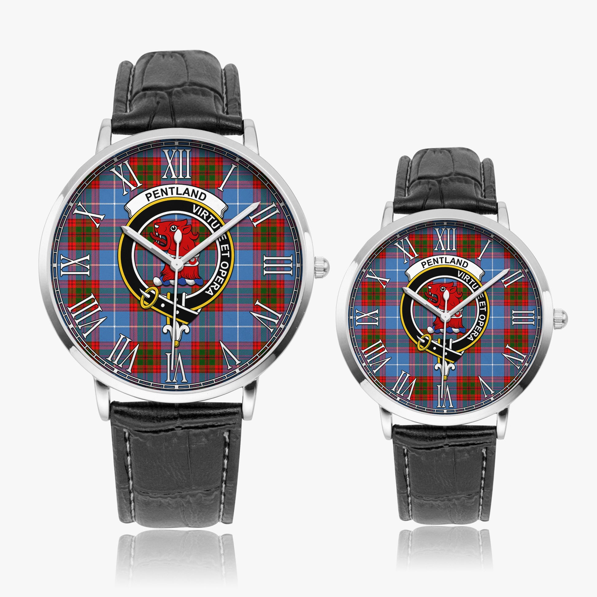 Pentland Tartan Family Crest Leather Strap Quartz Watch - Tartan Vibes Clothing