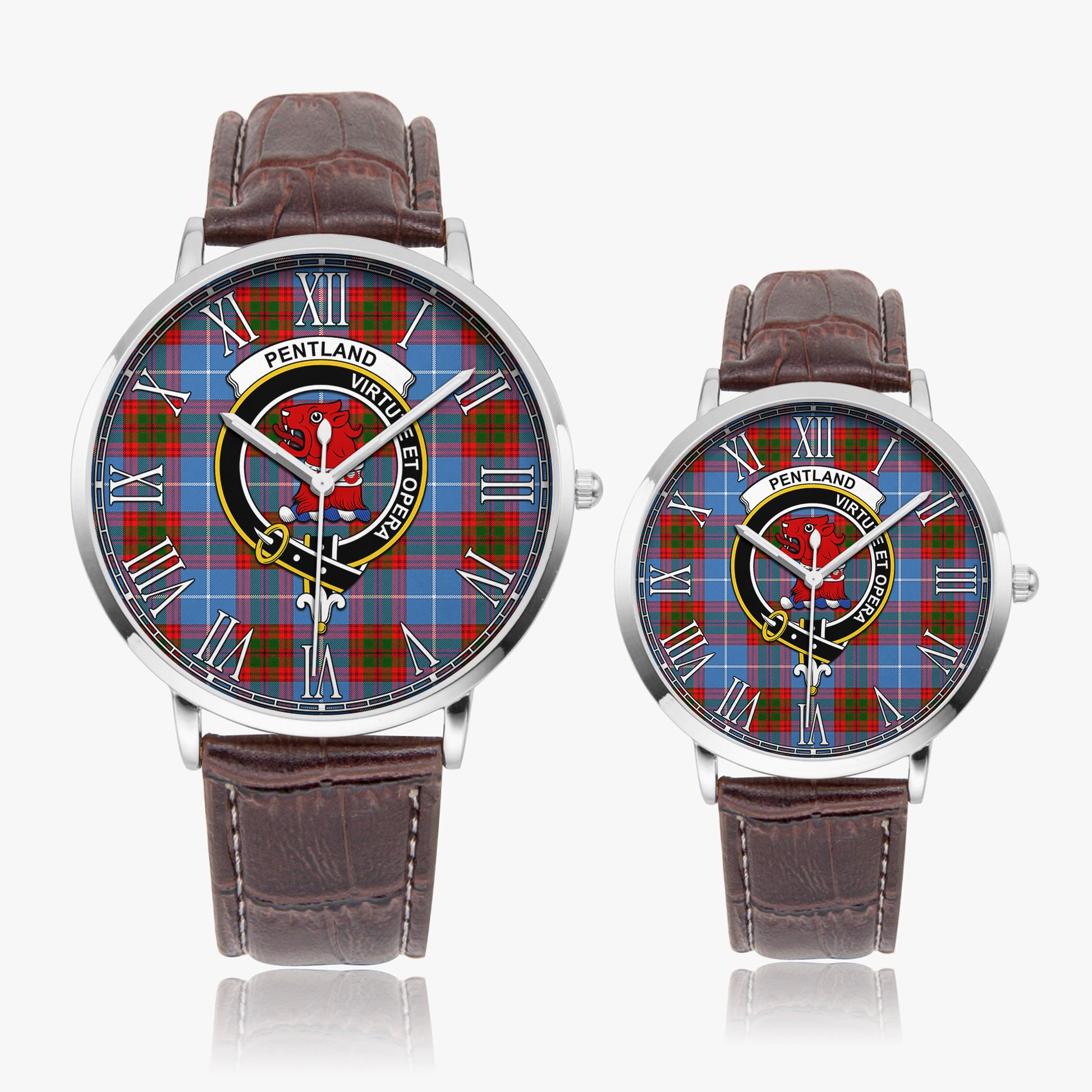 Pentland Tartan Family Crest Leather Strap Quartz Watch - Tartan Vibes Clothing