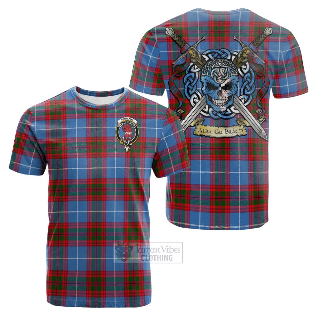 Tartan Vibes Clothing Pentland Tartan Cotton T-shirt with Family Crest Celtic Skull Style