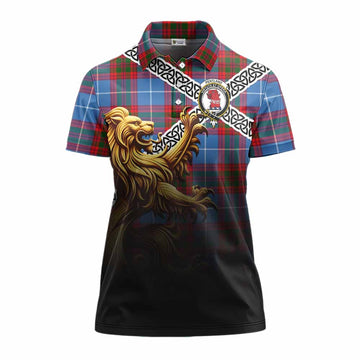 Pentland Crest Tartan Women's Polo Shirt with Golden Lion Emblem Celtic Style Women - Tartan Vibes Clothing