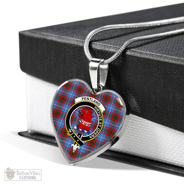 Pentland Tartan Heart Necklace with Family Crest Luxury Necklace (Silver) No - Tartan Vibes Clothing