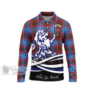 Pentland Tartan Long Sleeve Polo Shirt with Alba Gu Brath Regal Lion Emblem Unisex - Tartan Vibes Clothing