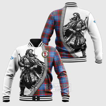 Pentland Tartan Clan Crest Baseball Jacket with Highlander Warrior Celtic Style Unisex - Tartan Vibes Clothing