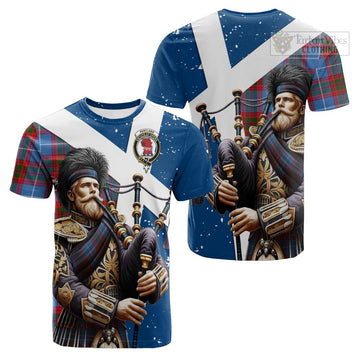 Pentland Tartan Cotton T-shirt with Family Crest Scottish Bagpiper Vibes