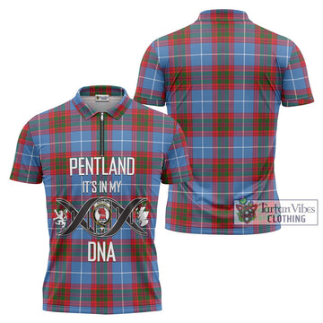 Pentland Tartan Zipper Polo Shirt with Family Crest DNA In Me Style Unisex - Tartan Vibes Clothing