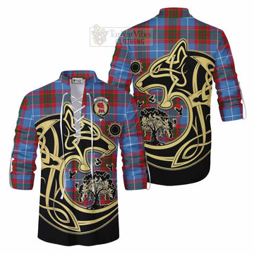 Pentland Tartan Ghillie Kilt Shirt with Family Crest Celtic Wolf Style Men - Tartan Vibes Clothing