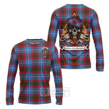 Pentland Tartan Long Sleeve T-Shirt with Family Crest and Bearded Skull Holding Bottles of Whiskey Unisex - Tartan Vibes Clothing
