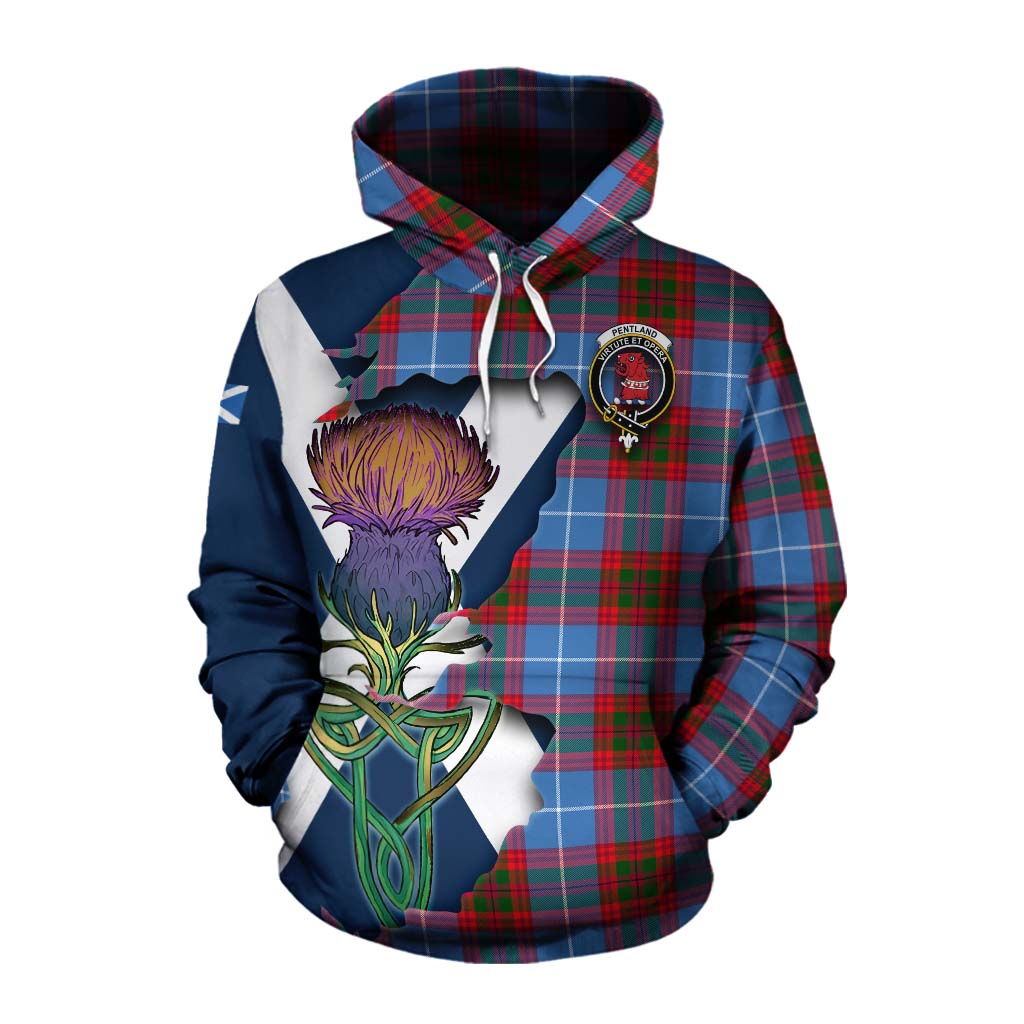 Tartan Vibes Clothing Pentland Tartan Family Crest Cotton Hoodie Scottish Thistle Celtic Inspired