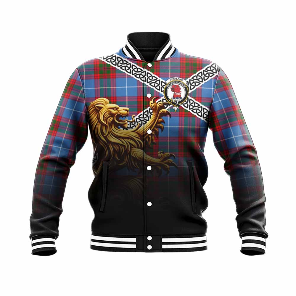 Pentland Crest Tartan Baseball Jacket with Golden Lion Emblem Celtic Style Unisex - Tartan Vibes Clothing