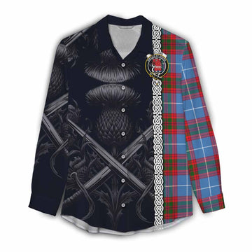 Pentland Tartan Women's Casual Shirt with Family Crest Cross Sword Thistle Celtic Vibes Female - Tartan Vibes Clothing
