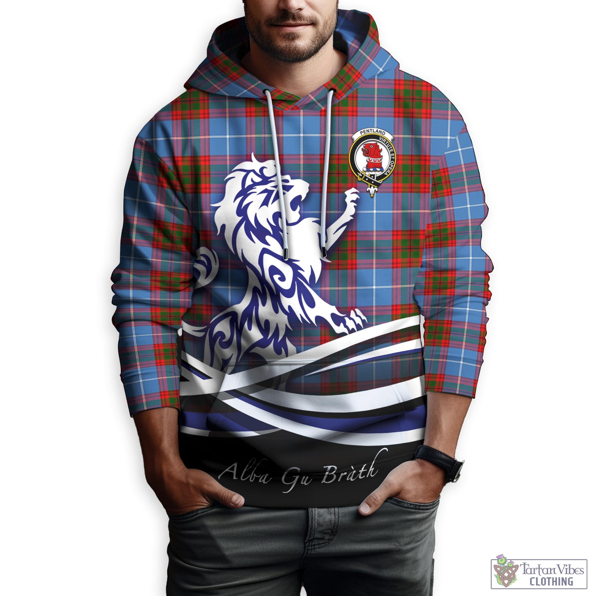 Pentland Tartan Hoodie with Alba Gu Brath Regal Lion Emblem Zip Hoodie - Tartan Vibes Clothing