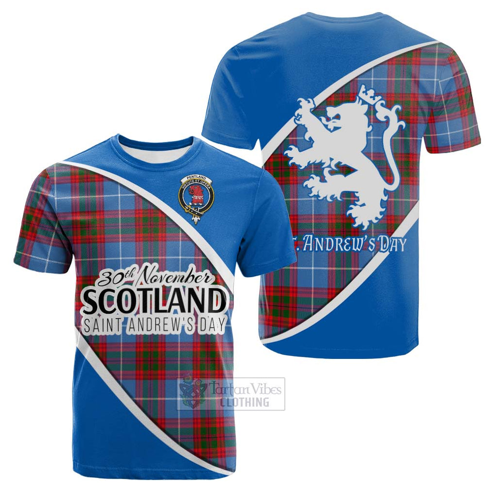 Tartan Vibes Clothing Pentland Family Crest Tartan Cotton T-shirt Celebrate Saint Andrew's Day in Style