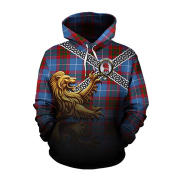 Tartan Vibes Clothing Pentland Crest Tartan Cotton Hoodie with Golden Lion Emblem Celtic Style