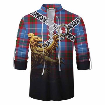 Pentland Crest Tartan Ghillie Kilt Shirt with Golden Lion Emblem Celtic Style Men - Tartan Vibes Clothing
