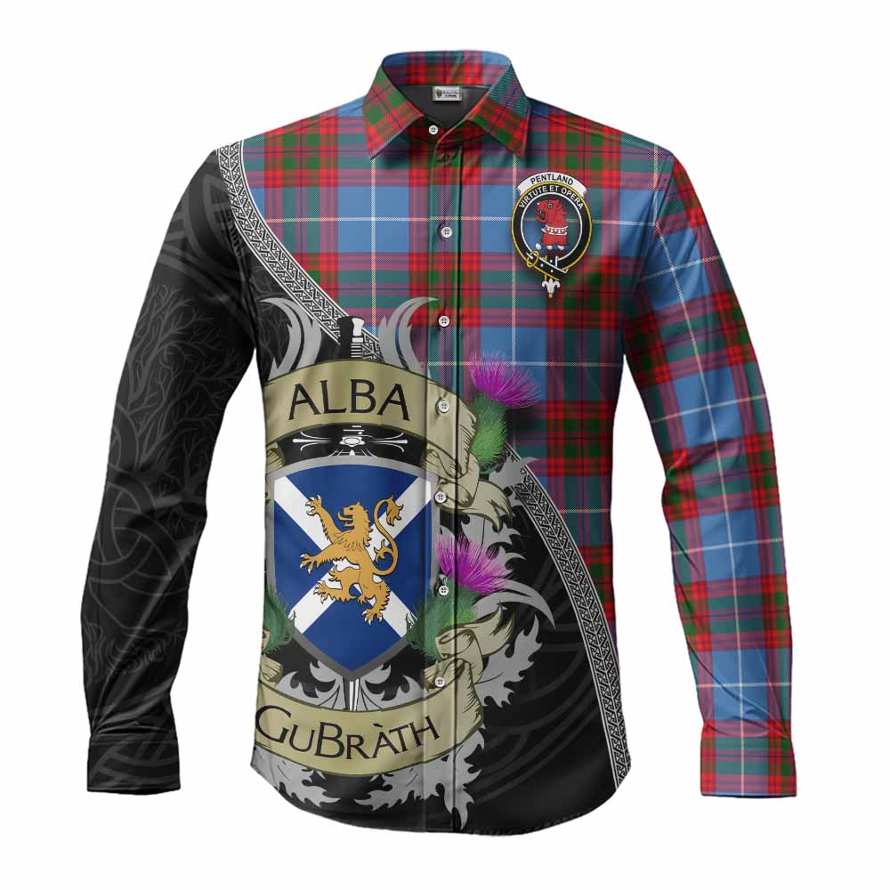 Pentland Tartan Family Crest Long Sleeve Button Shirt Lion Rampant Royal Thistle Shield Celtic Inspired Men's Shirt S - Tartan Vibes Clothing