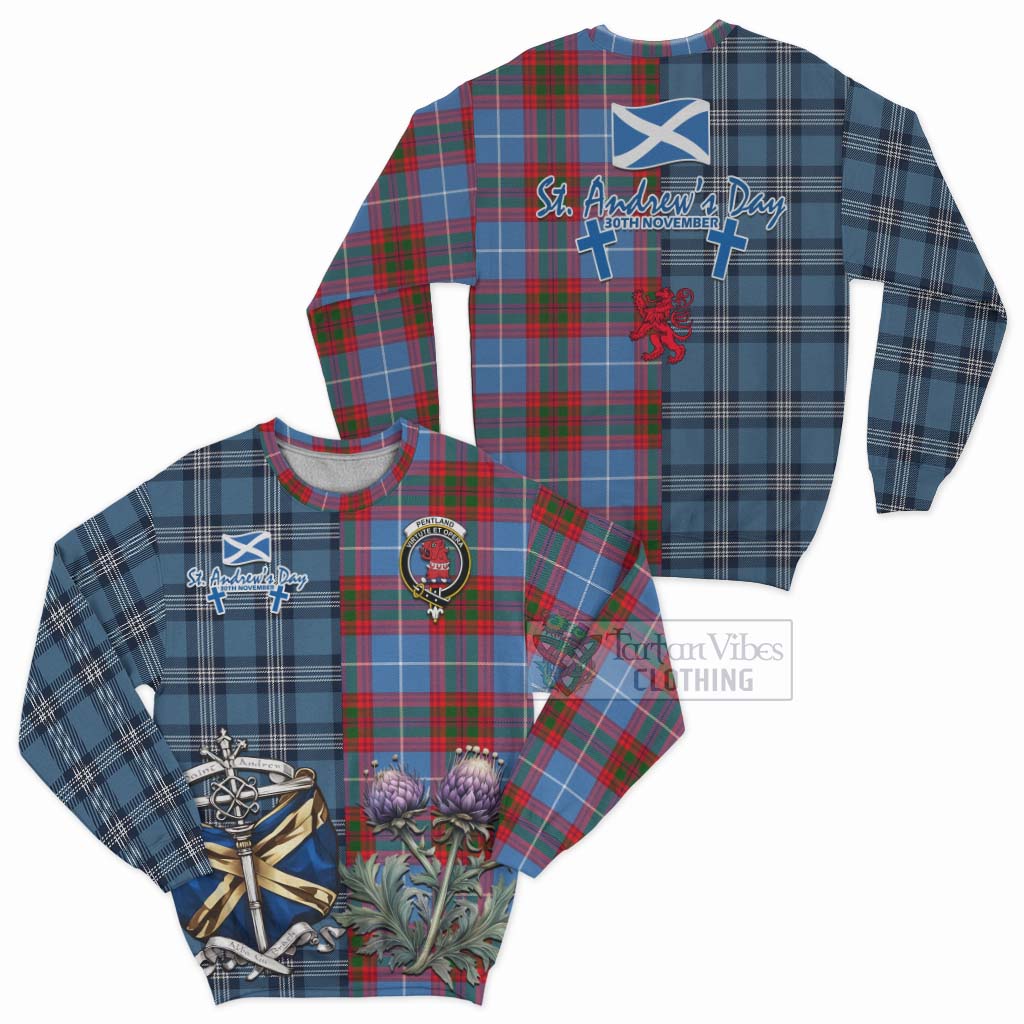 Pentland Tartan Sweatshirt Happy St. Andrew's Day Half Tartan Style Unisex - Tartan Vibes Clothing