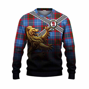 Pentland Crest Tartan Knitted Sweater with Golden Lion Emblem Celtic Style Unisex - Tartan Vibes Clothing