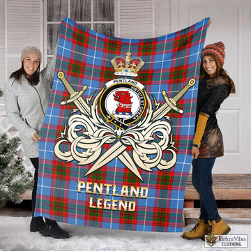 Pentland Tartan Blanket with Clan Crest and the Golden Sword of Courageous Legacy X-Large 59 x 79 inches 150 x 200 cm - Tartan Vibes Clothing