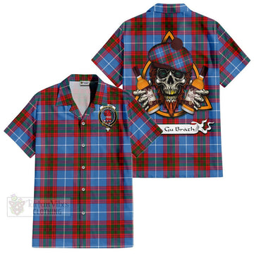 Pentland Tartan Hawaiian Shirt with Family Crest and Bearded Skull Holding Bottles of Whiskey Kid - Tartan Vibes Clothing
