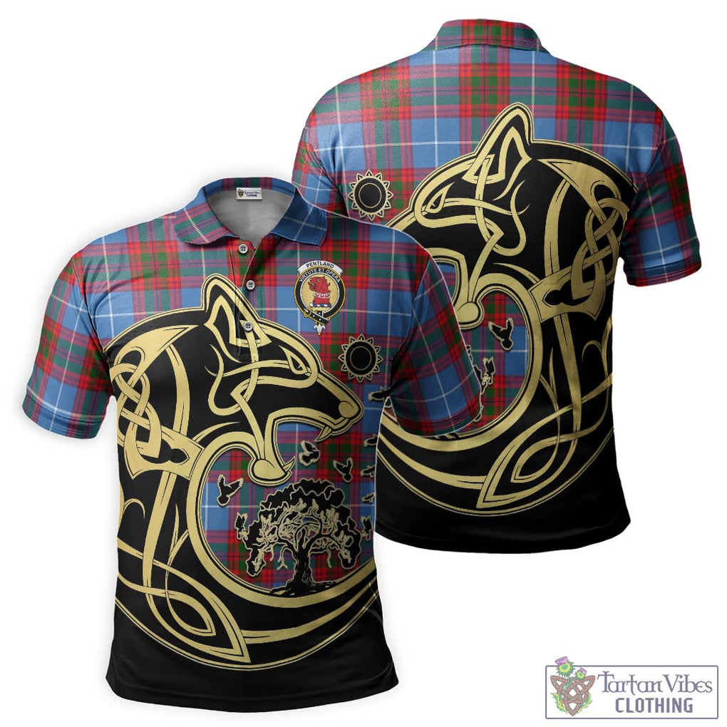 Pentland Tartan Polo Shirt with Family Crest Celtic Wolf Style Kid - Tartan Vibes Clothing