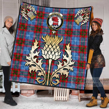Tartan Vibes Clothing Pentland Tartan Quilt with Family Crest and Golden Thistle Style