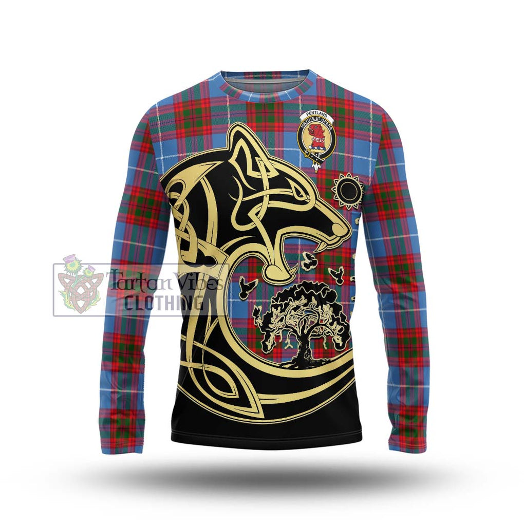 Pentland Tartan Long Sleeve T-Shirt with Family Crest Celtic Wolf Style Unisex - Tartan Vibes Clothing