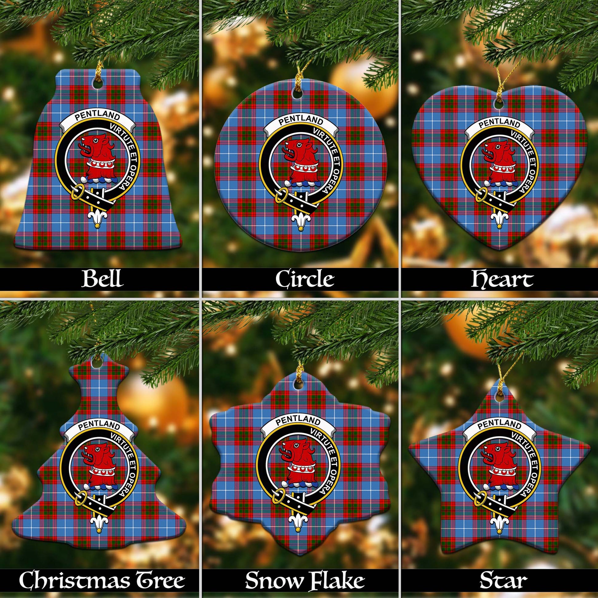 Pentland Tartan Christmas Ceramic Ornaments with Family Crest Ceramic - Tartan Vibes Clothing