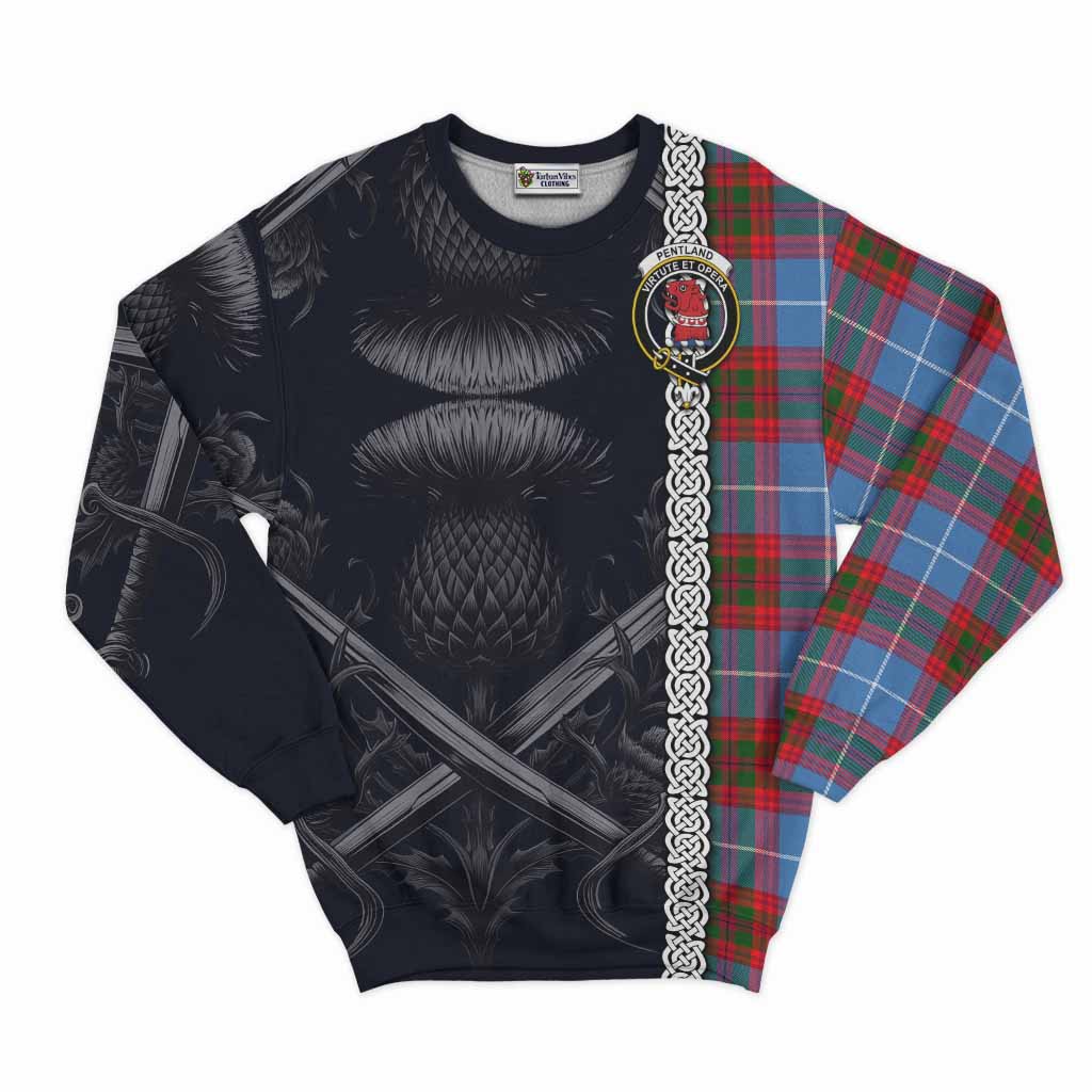 Pentland Tartan Sweatshirt with Family Crest Cross Sword Thistle Celtic Vibes Unisex - Tartan Vibes Clothing