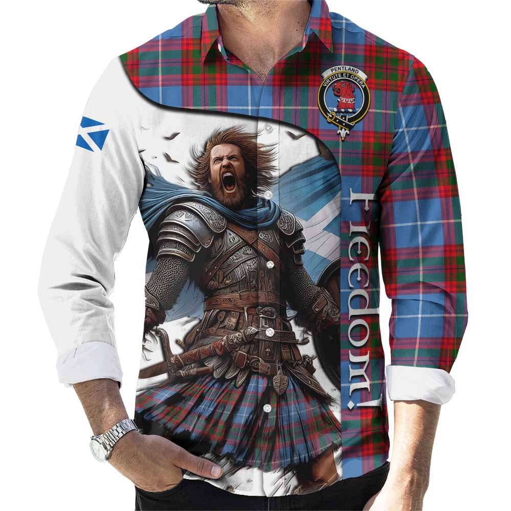 Tartan Vibes Clothing Pentland Crest Tartan Long Sleeve Button Shirt Inspired by the Freedom of Scottish Warrior
