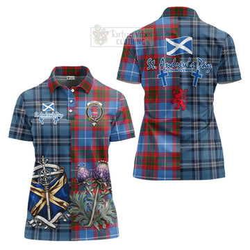 Pentland Tartan Women's Polo Shirt Happy St. Andrew's Day Half Tartan Style Women - Tartan Vibes Clothing