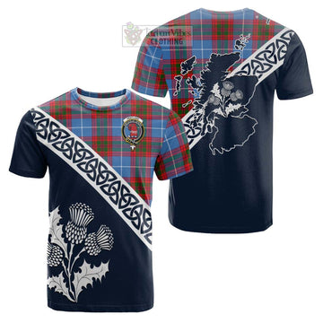 Pentland Tartan Cotton T-shirt Featuring Thistle and Scotland Map
