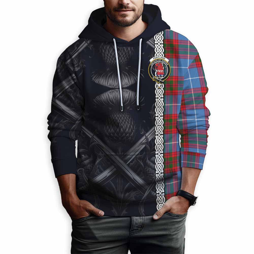 Pentland Tartan Hoodie with Family Crest Cross Sword Thistle Celtic Vibes Pullover Hoodie - Tartan Vibes Clothing