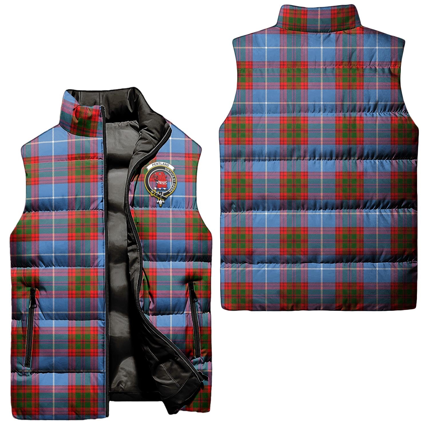 Pentland Tartan Sleeveless Puffer Jacket with Family Crest Unisex - Tartan Vibes Clothing