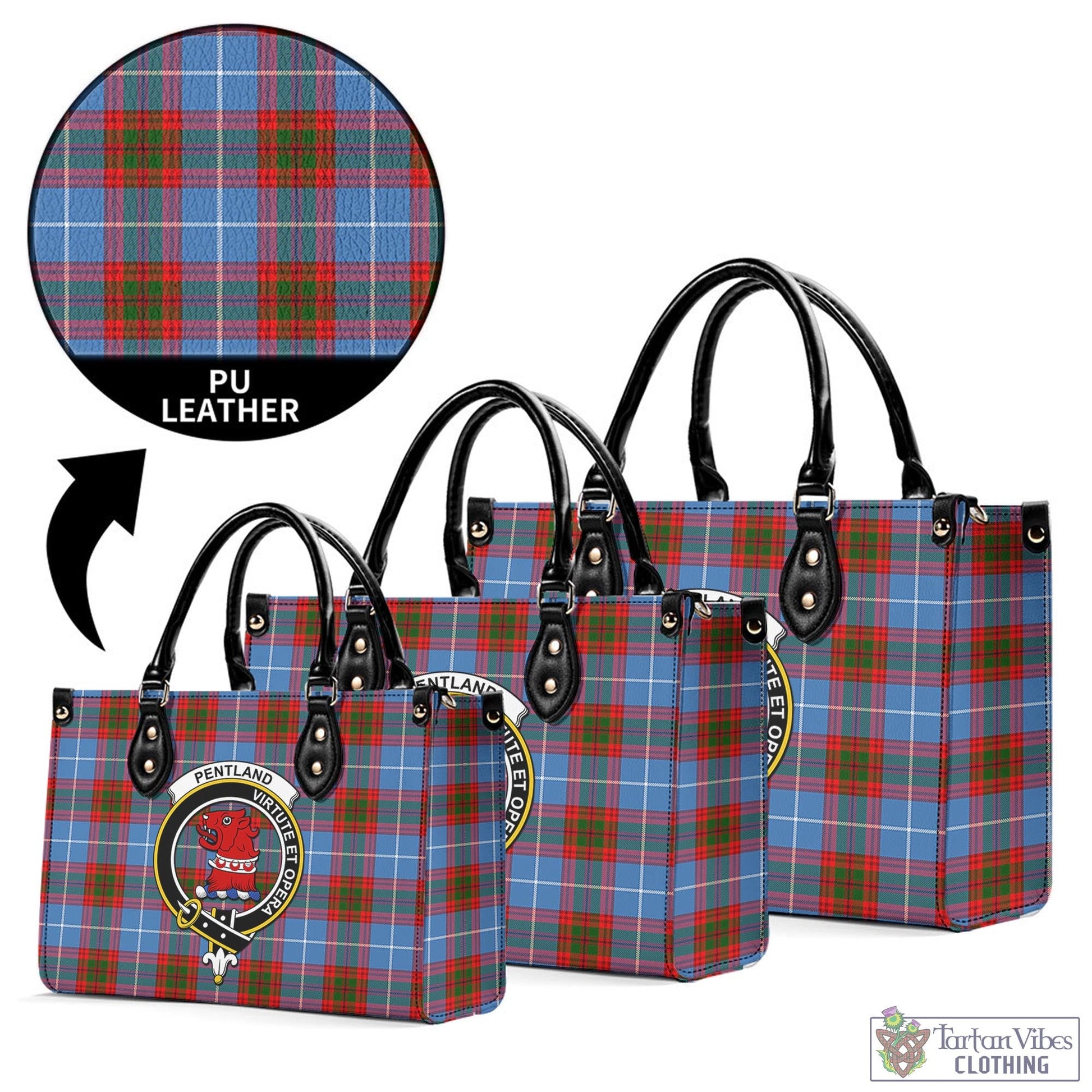 Pentland Tartan Luxury Leather Handbags with Family Crest L - Tartan Vibes Clothing