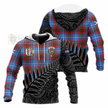 Pentland Crest Tartan Knitted Hoodie with New Zealand Silver Fern Half Style Unisex Knitted Pullover Hoodie - Tartan Vibes Clothing