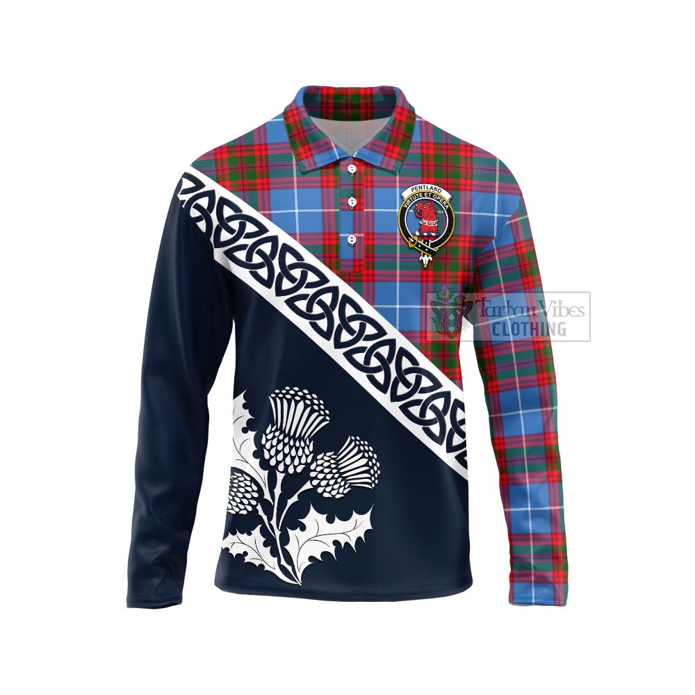Pentland Tartan Long Sleeve Polo Shirt Featuring Thistle and Scotland Map Unisex - Tartan Vibes Clothing
