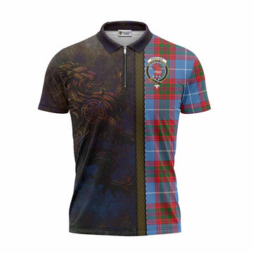 Pentland Tartan Family Crest Zipper Polo Shirt Alba Gu Brath Be Brave Lion Ancient Style Unisex - Tartan Vibes Clothing