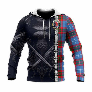 Pentland Tartan Knitted Hoodie with Family Crest Cross Sword Thistle Celtic Vibes Unisex Knitted Pullover Hoodie - Tartan Vibes Clothing